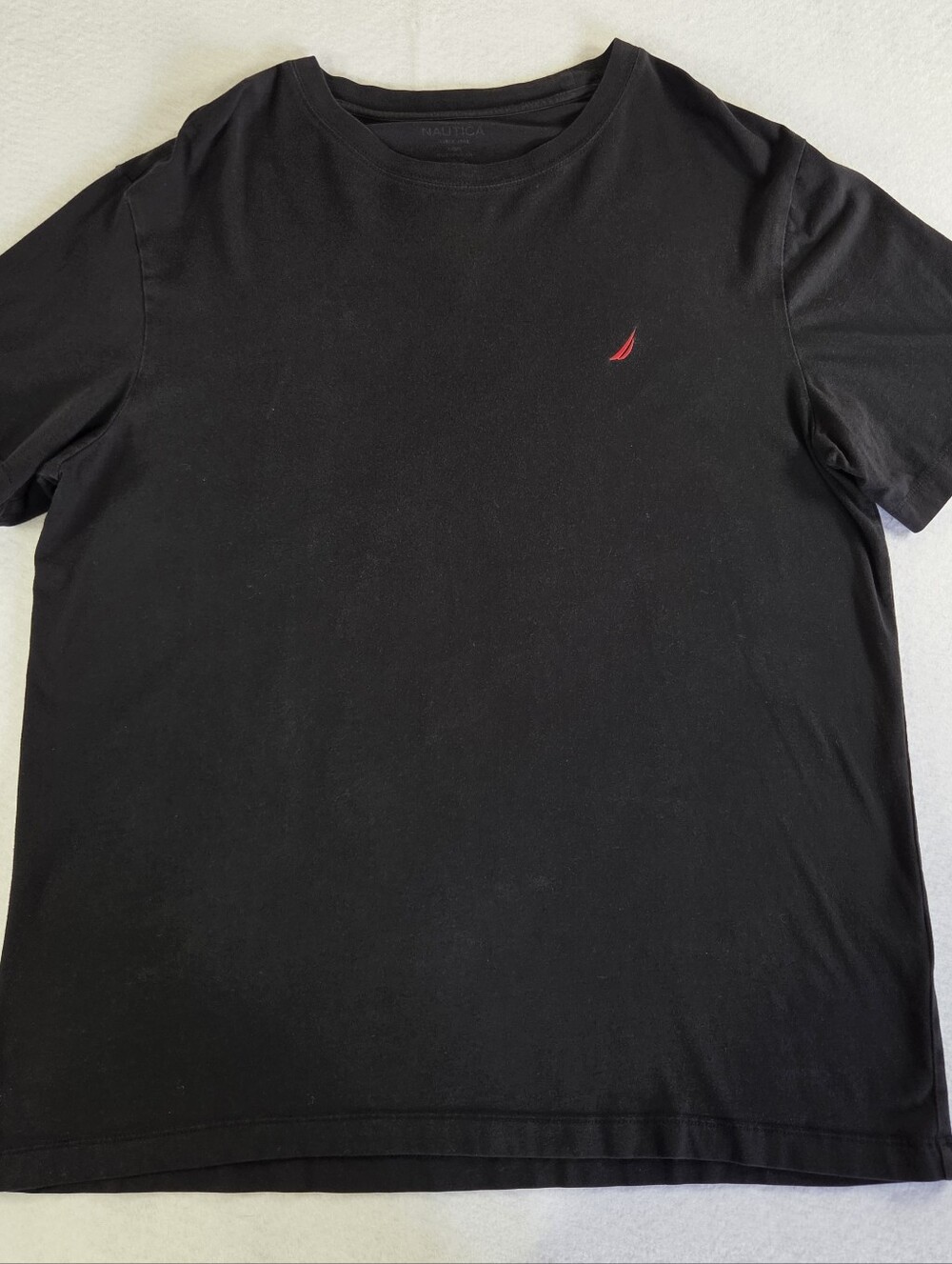 Nautica Black Short Sleeve Crewneck Tee with Red Sail Emblem